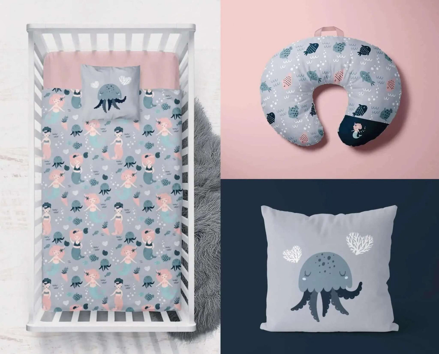 ( Fait au Québec) Ensemble de literie et accessoires pour bébé - SOUS L'OCÉAN - Literie bébés Textiles Patlin - Literie-Déco et moi 