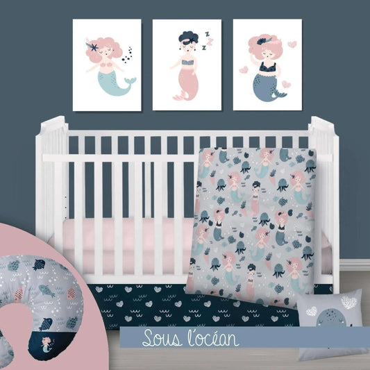 ( Fait au Québec) Ensemble de literie et accessoires pour bébé - SOUS L'OCÉAN Literie bébés  ,disponible chez Literie-Déco et moi 