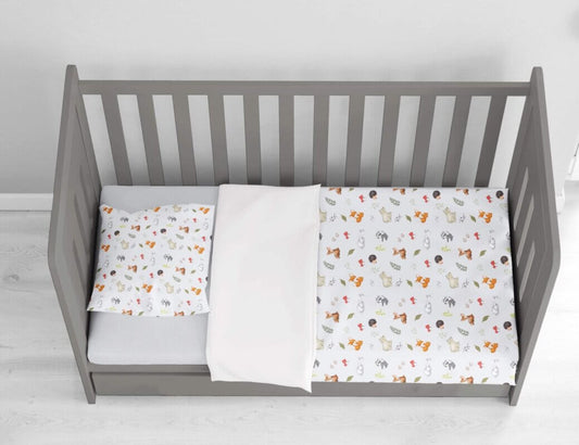 ( Fait au Québec) Ensemble de literie pour bébé - ANIMAUX DE LA FORET (Gris) - Literie - Déco et moi