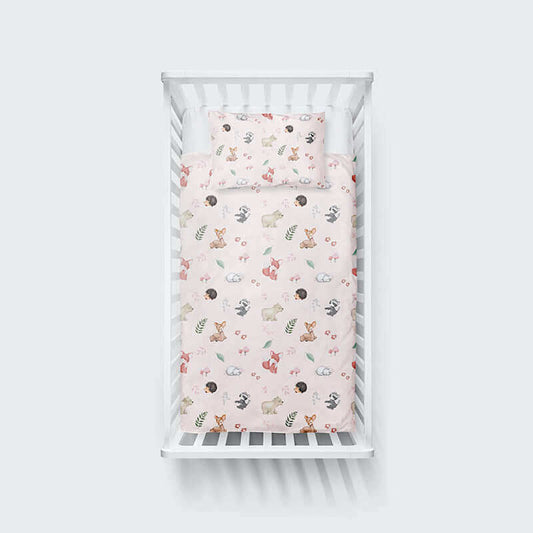 ( Fait au Québec) Ensemble de literie pour bébé- ANIMAUX DE LA FORET (Rose ) - housses de couette bébé Atelier la Fée - $24.99! Literie-Déco et moi 