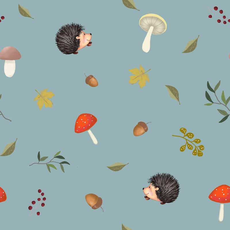 ( Fait au Québec) Ensemble de literie pour bébé - HÉRISSON ET CHAMPIGNONS ( Turquoise) - Literie - Déco et moi