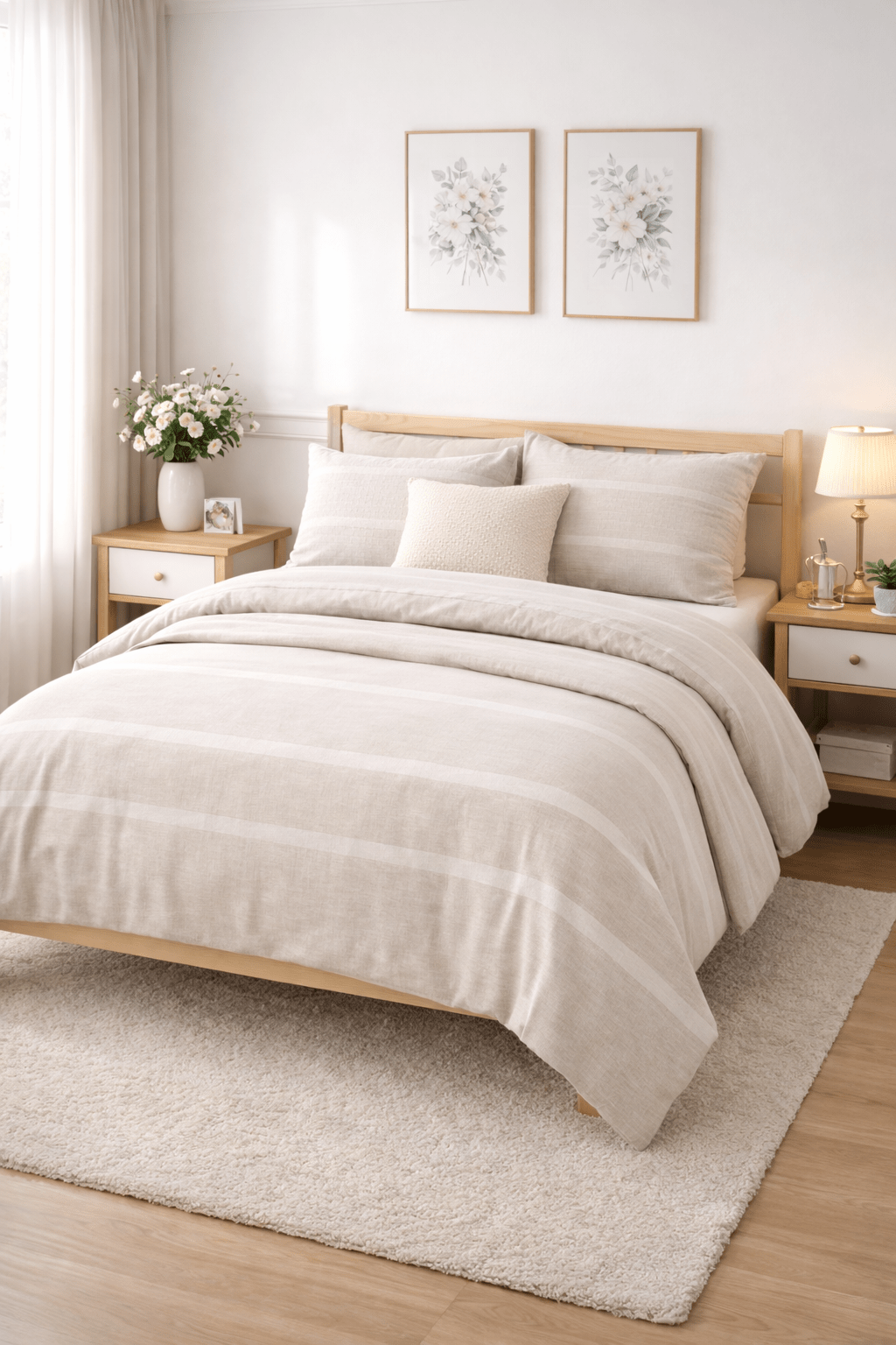 ( Fait au Québec) Ensemble housse de couette EMMA ( Naturel )avec petites rayures blanches - Housse de couette Literie & Déco et moi - $259.99! Literie-Déco et moi 