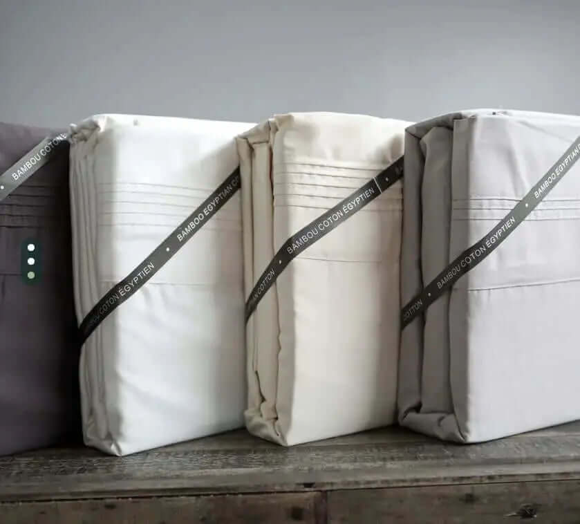 (FAIT AU QUÉBEC)  Ensemble draps rayonne de bambou / coton égyptien LOUXOR  ( 330fils )- 6 teintes disponibles - Draps Zénima - $174.95! Literie-Déco et moi 