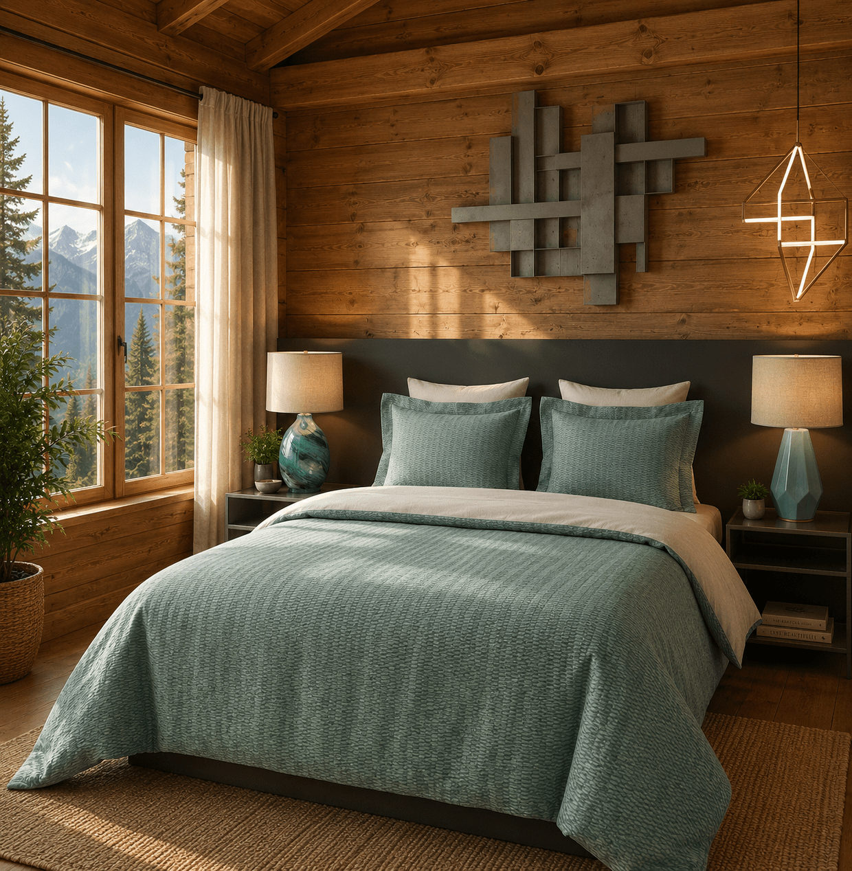 (FAIT AU QUÉBEC) -Ensemble housse de couette CATELLE ( Turquoise ) - Housse de couette Chéné-Sasseville - Literie-Déco et moi 