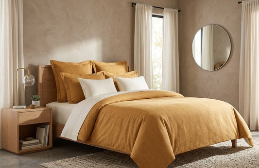 (FAIT AU QUÉBEC) -Ensemble douillette OCRE - Douillette Chéné-Sasseville - $499.99! Literie-Déco et moi 