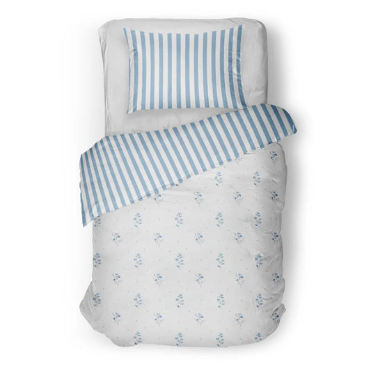 (FAIT AU QUEBEC) Fleurs bleues ligné - Couvre - lit pour enfants - Literie - Déco et moi