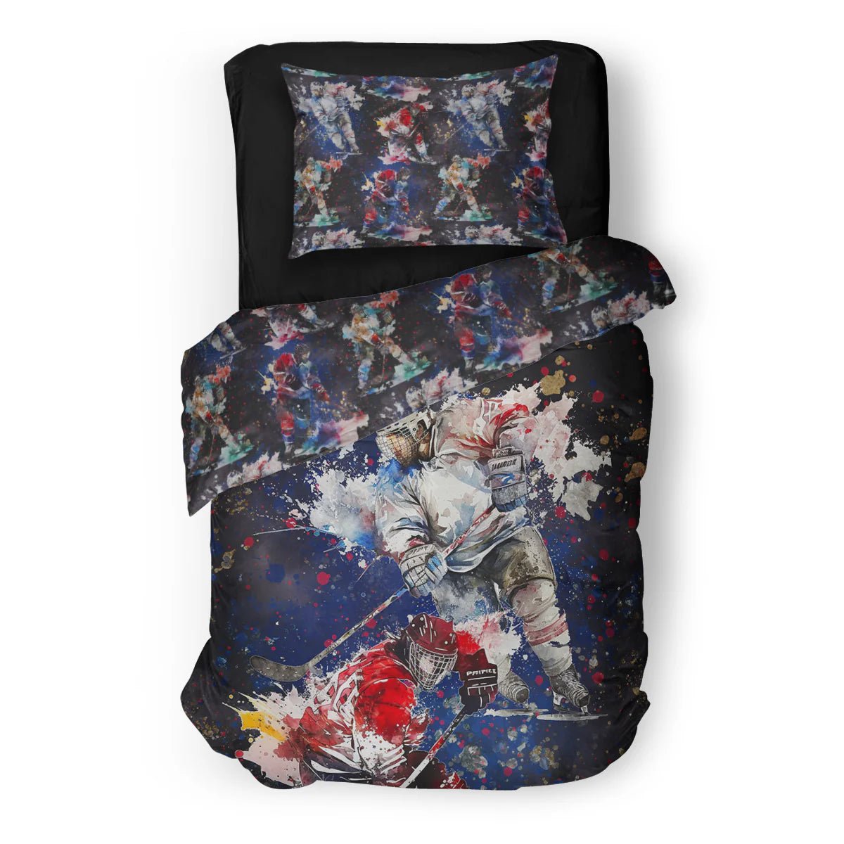(FAIT AU QUEBEC) Joueurs de hockey - Couvre-lit pour enfants - Douillette Fait Québec- oleoops - $199.99! Literie-Déco et moi 