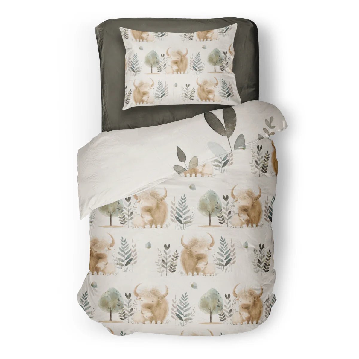 (FAIT AU QUEBEC) Maman et bébé vaches Highland - Couvre - lit pour enfants - Literie - Déco et moi