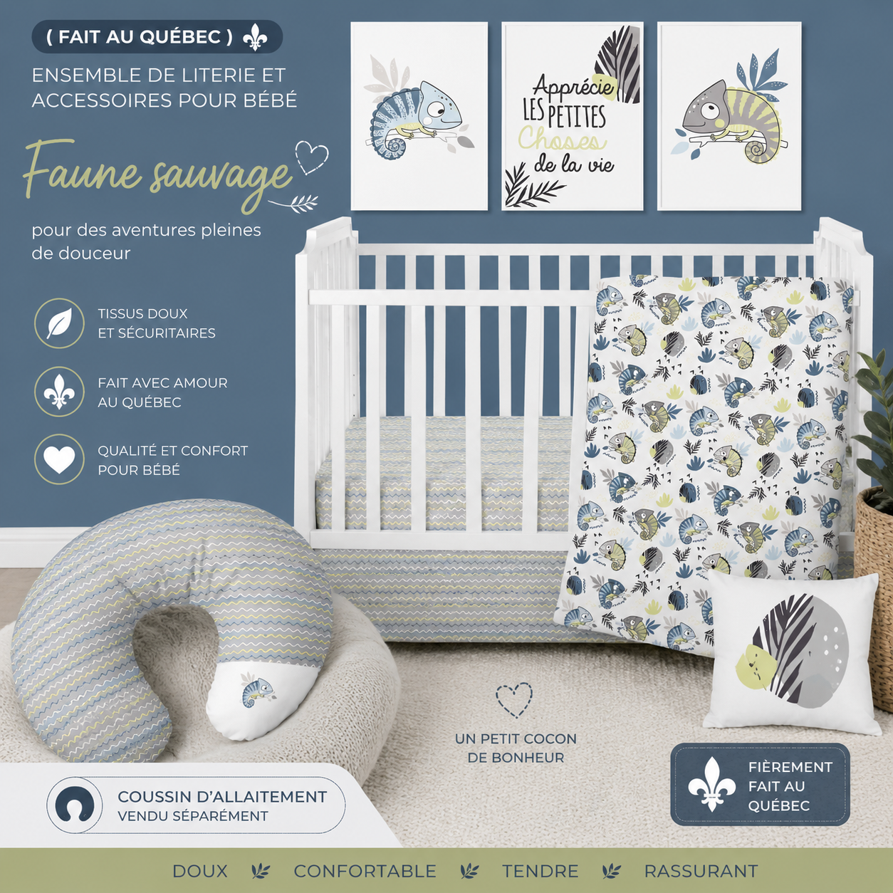 ( Fait au Québec) Ensemble de literie et accessoires pour bébé - FAUNE SAUVAGE - Literie bébés Textiles Patlin - Literie-Déco et moi 