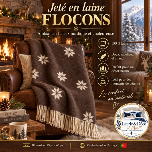 Jeté en laine Flocons (100% laine) - Jeté Literie & Déco et moi - Literie-Déco et moi 