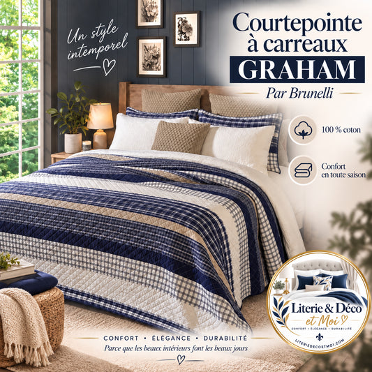 Courtepointe à carreaux Graham- Par Brunelli - Courtepointe Brunelli - Literie-Déco et moi 