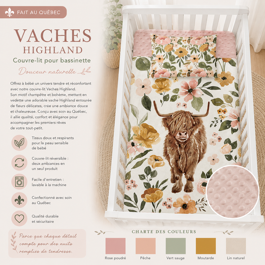 (FAIT AU QUEBEC) Vaches Highland - Couvre-lit pour bassinette - Douillette Fait Québec- oleoops - Literie-Déco et moi 