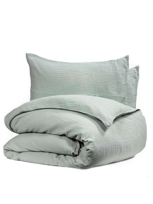 Housse de couette ÉMILIA, en gaze de coton ( VERT CÉLADON ) - Housse de couette DB - $384.99! Literie-Déco et moi 