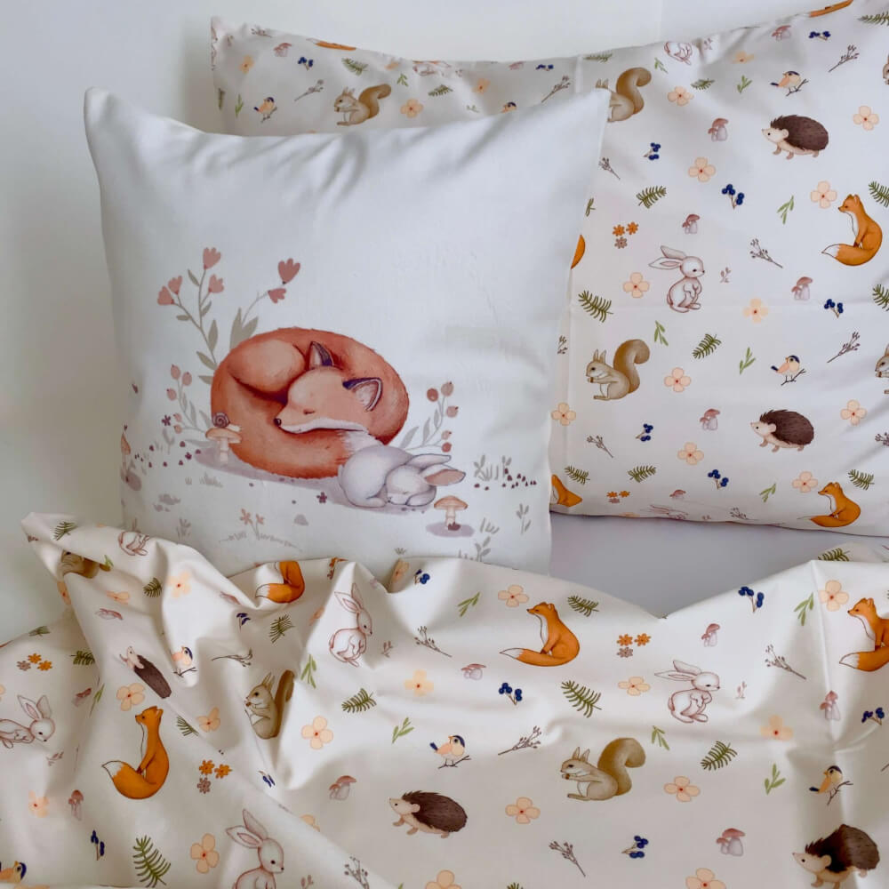 ( Fait au Québec) Ensemble housse de couette - ANIMAUX DE LA FORET ( Beige ) - housses de couette enfants Atelier la Fée - Literie-Déco et moi 