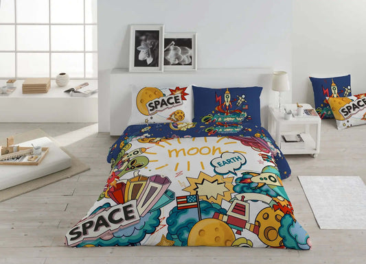 Housse de couette Moon Space ( Réversible) Housse de couette enfant  ,disponible chez Literie-Déco et moi 