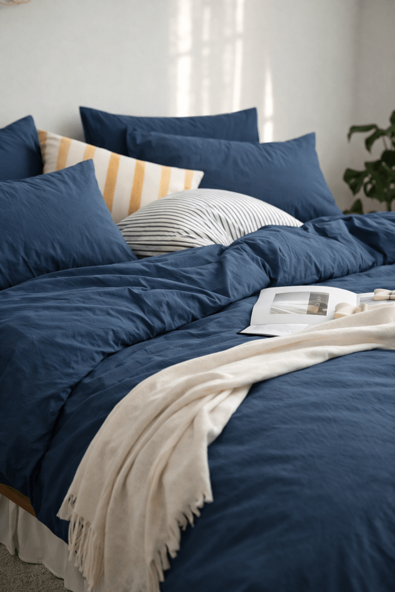 Housse de couette NATURE ( Bleu foncé ) - Housse de couette Livia - Literie-Déco et moi 