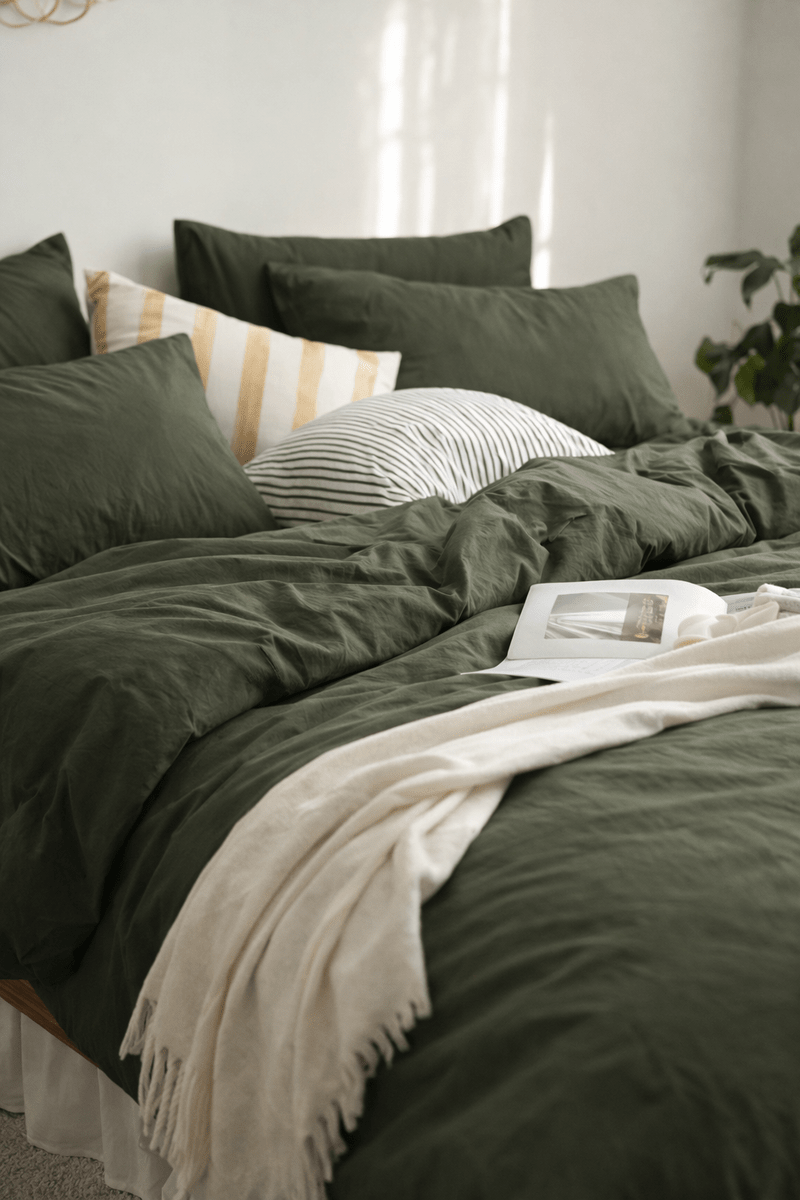 Housse de couette nature ( Vert armée ) - Housse de couette Livia - Literie-Déco et moi 