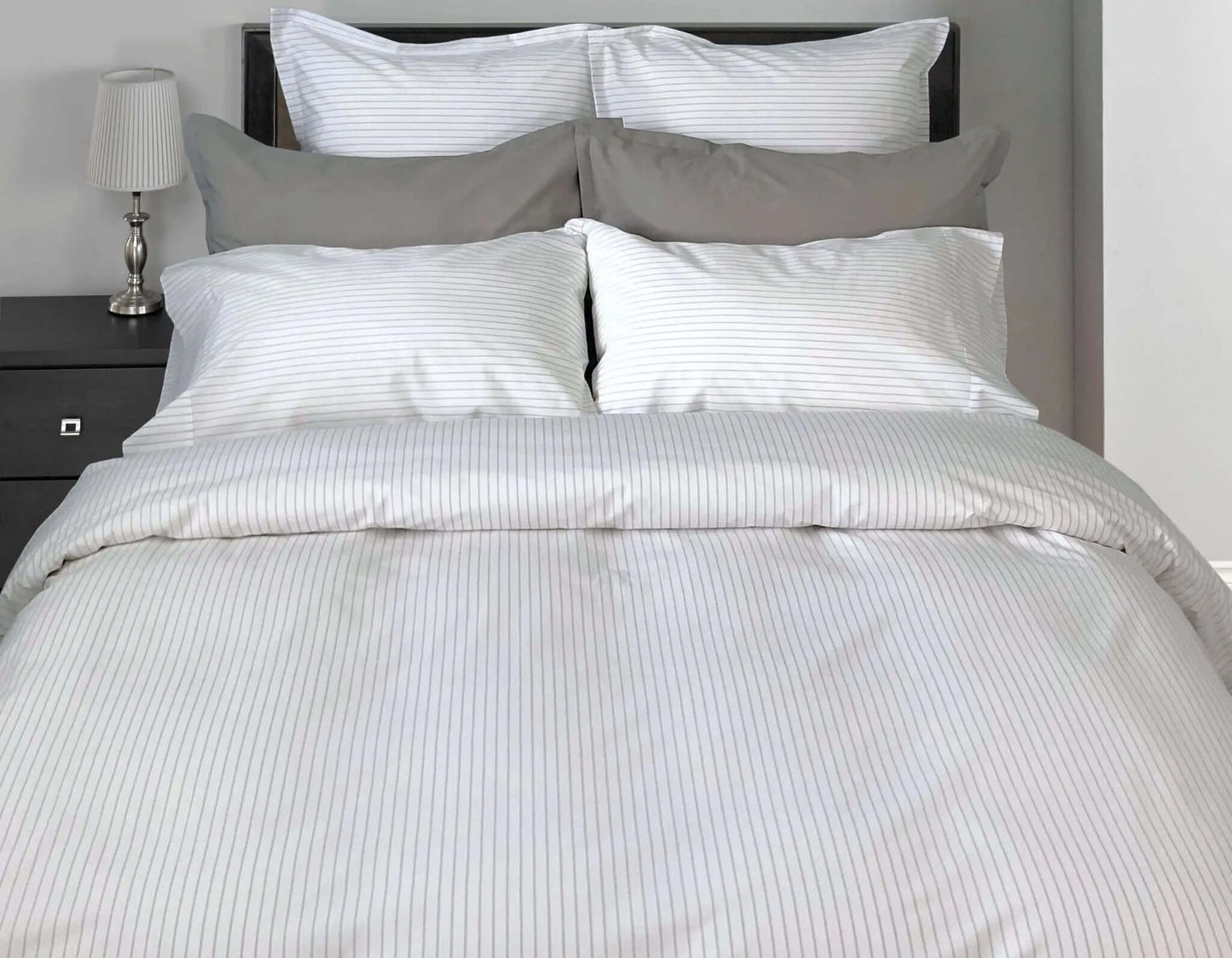 Housse de couette rayée grise GEORGIA  ( FAIT AU CANADA ) - Housse de couette Cuddle Down - Literie-Déco et moi 