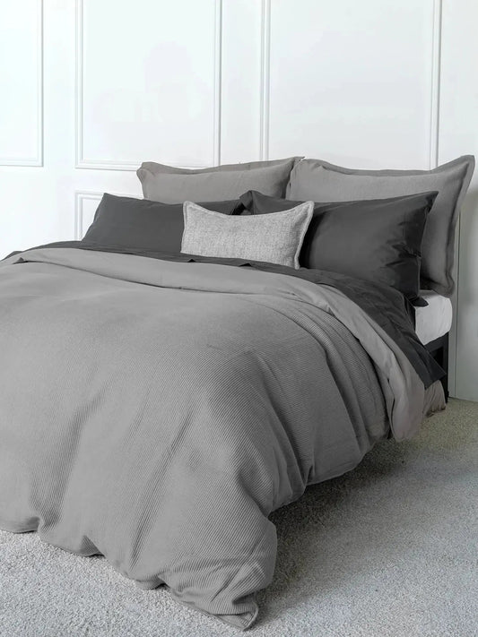 Housse de couette SOPHIA (en coton côtelé ) ( Opale ) - Literie - Déco et moi