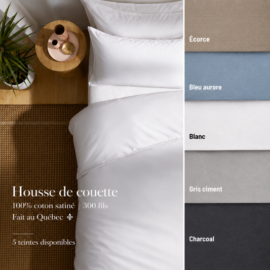 (Fait au Québec) Housse de couette en 100% coton satiné (300fils) -5 teintes disponibles - Draps Zénima - Literie-Déco et moi