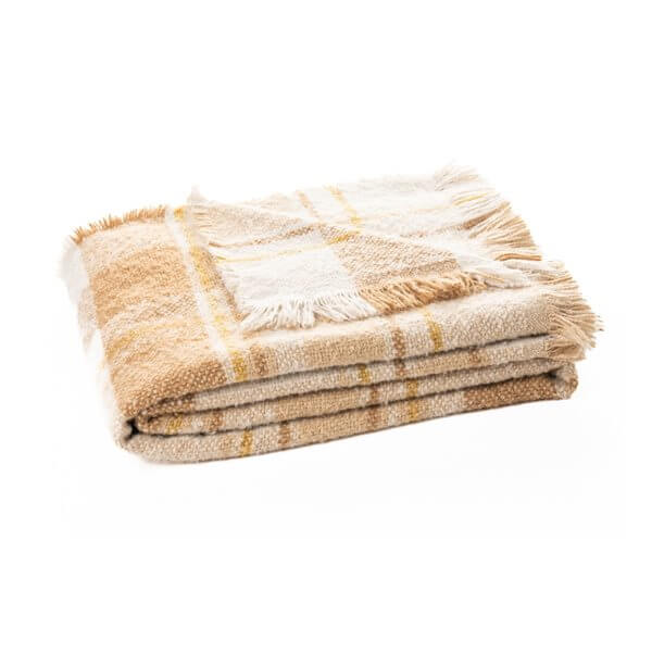 Jeté à carreaux beige, caramel et moutarde BECK ( 50" x 60'') - Par Brunelli - Literie - Déco et moi