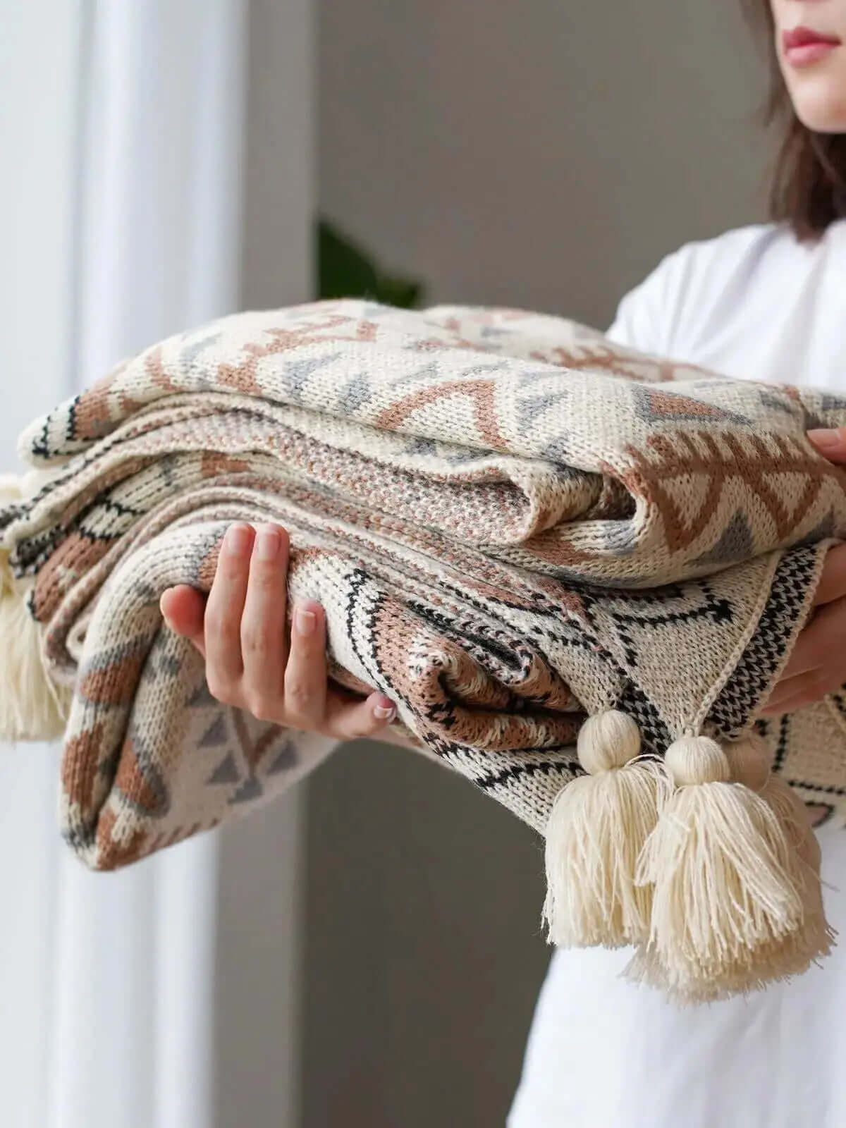 Jeté COZY -Beige, rouille et noir ( 50''x60'') - Jeté Livia - Literie-Déco et moi 