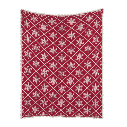 Jeté de Noël rouge Flocon ( 50'' x 60'')- Par Brunelli Jeté  ,disponible chez Literie-Déco et moi