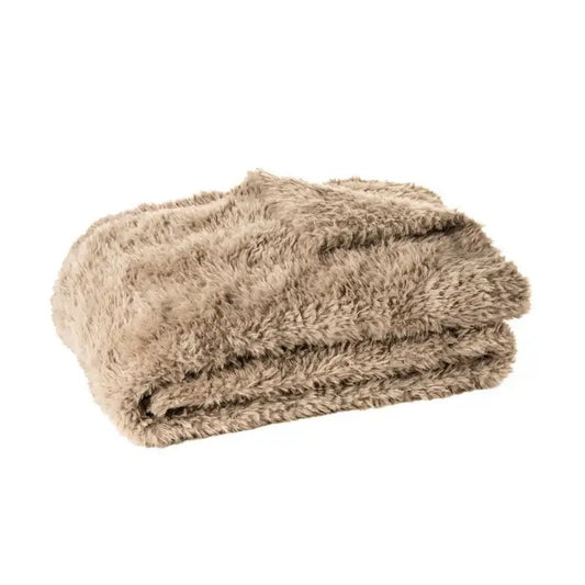 Jeté en fausse fourrure taupe Beverly- Par Brunelli Jeté  ,disponible chez Literie-Déco et moi 