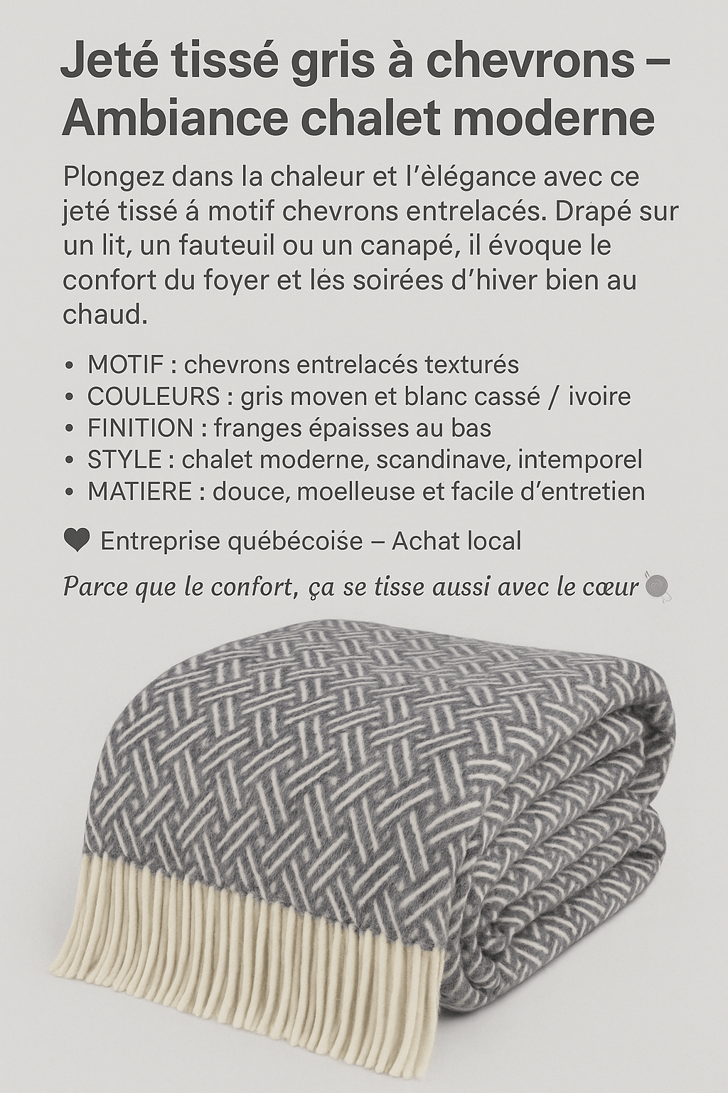 Jeté en laine Chevrons  ( 100% laine ) Coussins  ,disponible chez Literie-Déco et moi 