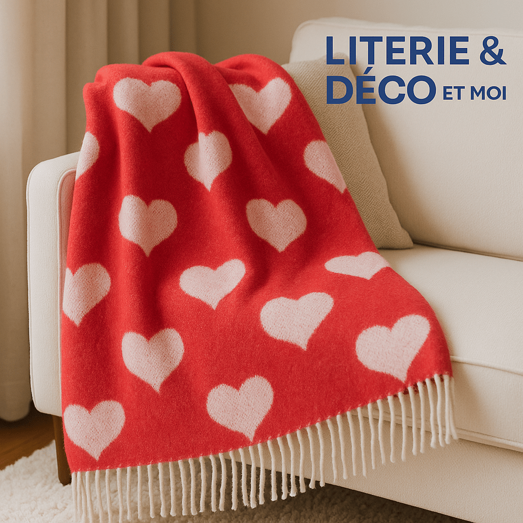 Jeté en laine Coeurs ( 100% laine ) - Literie - Déco et moi