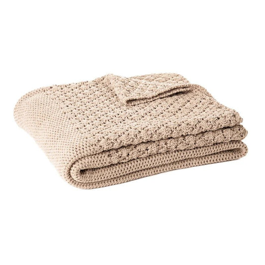 Jeté en tricot BASKET ( Taupe) - par Brunelli Jeté  ,disponible chez Literie-Déco et moi 