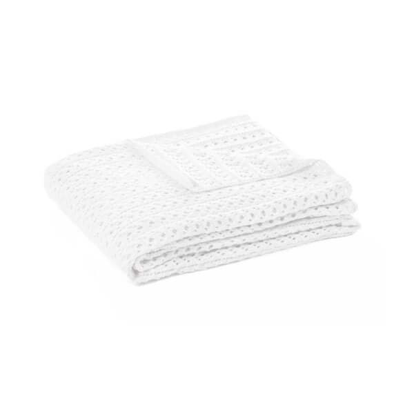 Jeté en tricot blanc NAJA  ( 50" x 60'')- Par Brunell Jeté  ,disponible chez Literie-Déco et moi 