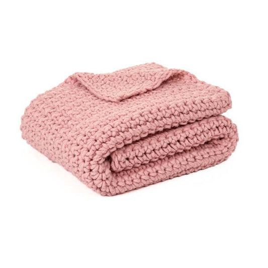 Jeté en tricot rose GUMMY- Par  Brunelli Jeté  ,disponible chez Literie-Déco et moi 