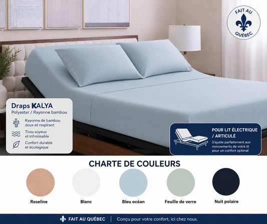 (FAIT AU QUÉBEC)- Draps KALYA ( polyester/rayonne bambou)-Pour lit électrique- (JUMEAU XL , QUEEN OU KING) - Draps Zénima - Literie-Déco et moi 