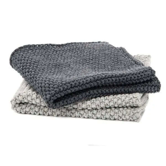 Lavettes en tricot gris JANETTE- ( paquet de 2 )-  Par Brunelli - LAVETTE Brunelli - $19.95! Literie-Déco et moi 