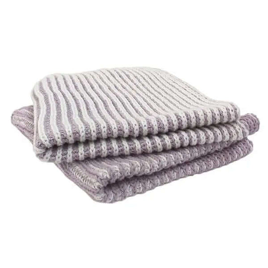 Lavettes en tricot rayé lilas JANETTE- ( paquet de 2 )-  Par Brunelli - LAVETTE Brunelli - $14.99! Literie-Déco et moi 