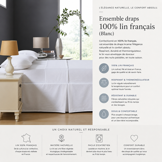 Ensemble draps en 100% lin français ( Blanc ) - Draps Daniadown - Literie-Déco et moi 