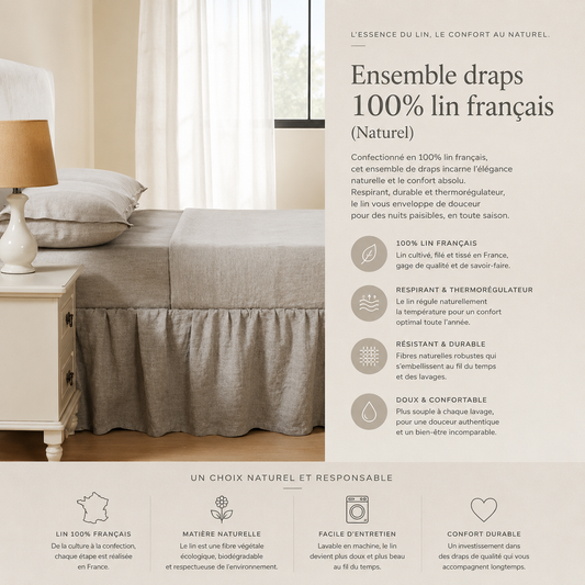 Ensemble draps en 100% lin français ( Naturel ) - Draps Daniadown - Literie-Déco et moi 