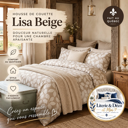 FAIT AU QUÉBEC- Housse de couette LYSA ( Beige ) - Housse de couette CHÉNÉ - Literie-Déco et moi