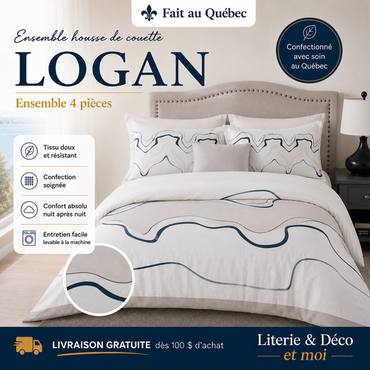 (Fait au Québec) Housse de couette LOGAN  ( Ensemble 4 pièces ) - Housse de couette CHÉNÉ - Literie-Déco et moi 