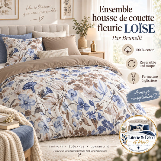 Ensemble housse de couette fleurie LOISE- Par Brunelli - Housse de couette Brunelli - Literie-Déco et moi 