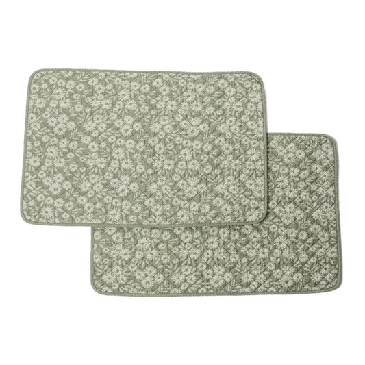 Napperons verts avec de petites fleurs MAGGIE- Par Brunelli - NAPPES Brunelli - Literie-Déco et moi 