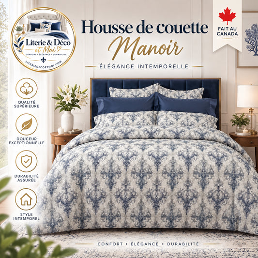 (Fait au Canada) Housse de couette Manoir- Par Cuddle Down - Housse de couette Cuddle Down - Literie-Déco et moi 