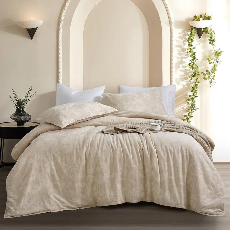 Ensemble housse de couette motifs feuillages Maple ( Beige )
