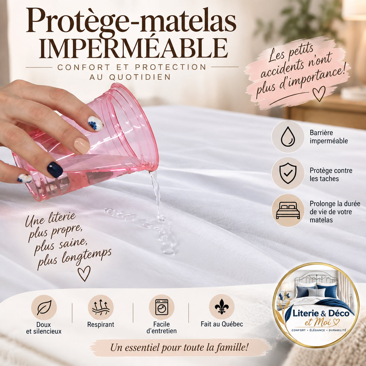 ( Fait au Québec ) Protège-matelas MÉDICARE RÉVERSIBLE (Imperméable et Réversible ) - protège-matelas Zénima - Literie-Déco et moi 