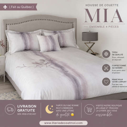 (Fait au Québec) Housse de couette MIA ( Ensemble 4 pièces ) - Housse de couette CHÉNÉ - Literie-Déco et moi 