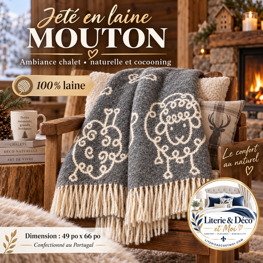 Jeté en laine gris MOUTON ( 100% laine ) - Jeté Literie & Déco et moi - Literie-Déco et moi