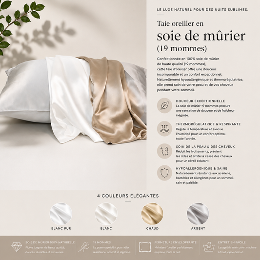 Taie oreiller en soie de mûrier ( 19 mommes) - taies Daniadown - Literie-Déco et moi