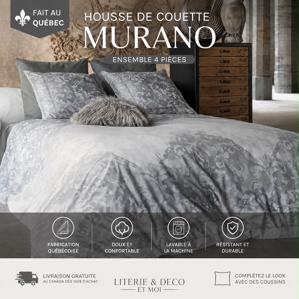 FAIT AU QUÉBEC- Housse de couette MURANO - Housse de couette CHÉNÉ - Literie-Déco et moi 