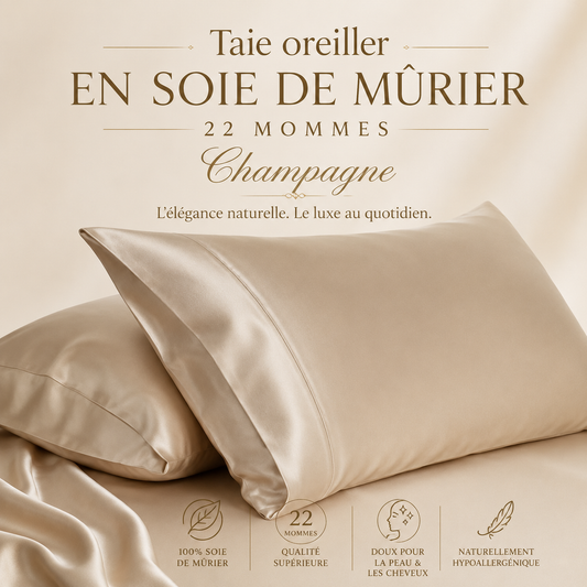 Taie oreiller en soie de mûrier- Champagne( 22 mommes) - taies Literie & Déco et moi - Literie-Déco et moi